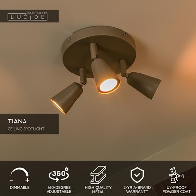Lucide TIANA - Ceiling spotlight - 3xGU10 - Taupe | Essential